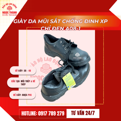 Giày da mũi sắt chống đinh XP chỉ đen A08-1