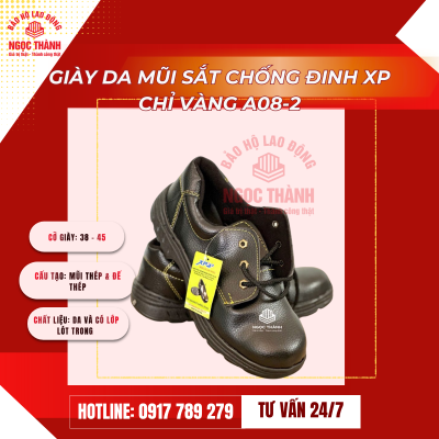 Giày da mũi sắt chống đinh XP chỉ vàng A08-2