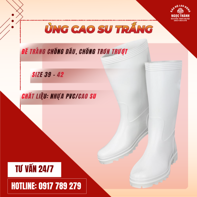 Ủng Cao Su Trắng Đế Trắng TGP - Chống Thấm Nước, Chống Dầu, Chống Trơn Trượt