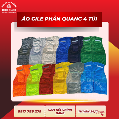 Áo gile phản quang 4 túi - xám ghi