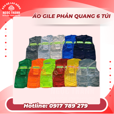 Áo gile phản quang 6 túi - đủ màu