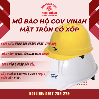 MŨ BẢO HỘ COV VINAH MẶT TRÒN - CÓ XỐP - MÀU ĐỎ