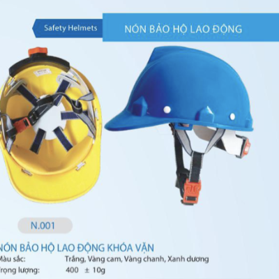 Nón bảo hộ nhựa có khóa vặn (trắng, vàng cam, vàng chanh, xanh dương)