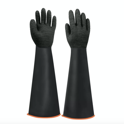 Găng tay cao su AMS chống axit-kiềm có vẩy nhám chống trơn màu đen A535